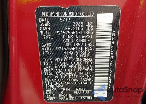 2013 Nissan Juke Sl from USA, damaged, VIN JN8AF5MR7DT215411